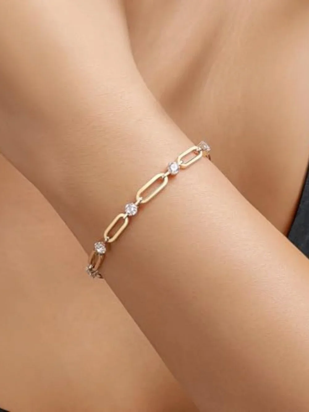 New - Paperclip Bracelet for Women Couple Bracelets with CZ Chain Strand Jewelry
